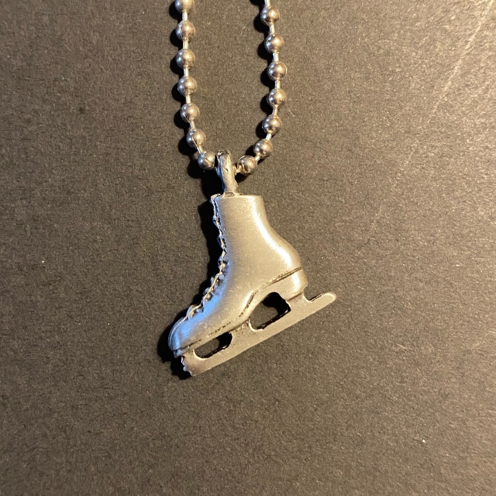 Pewter figure skate necklace